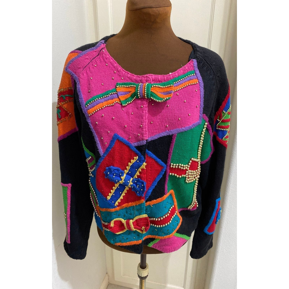 Vintage (1996) Michael Simon Holiday Gifts Bows Collectible Sweater Jacket Size - Picture 2 of 6